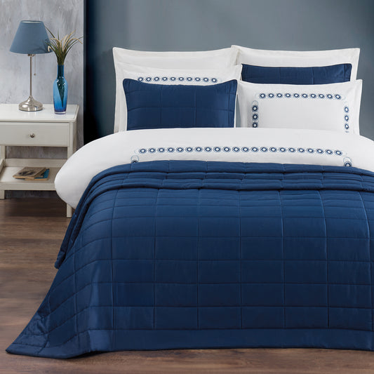 Savio Pamuk Saten Yatak Örtüsü Seti Lacivert