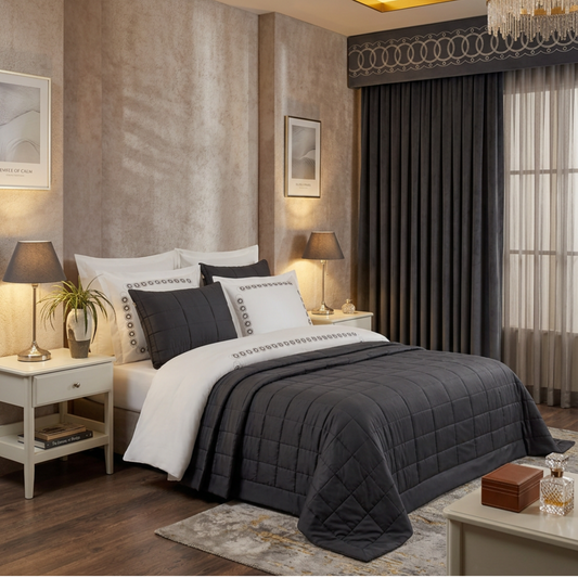 Savio Cotton Satin Bedspread Set Anthracite