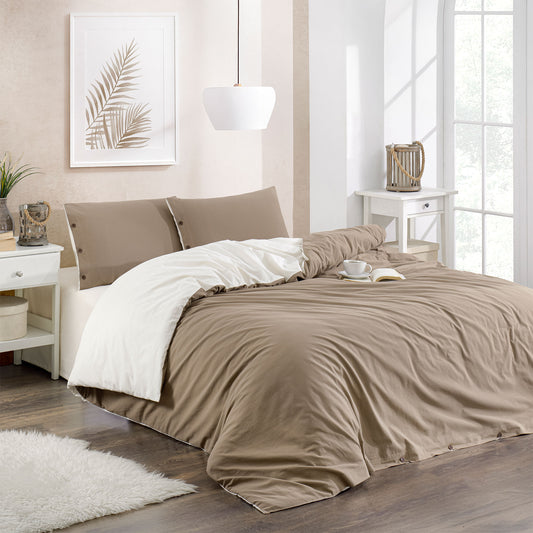 Twin Soft Çift Kişilik Double Face Nevresim Takımı Kahve-Krem