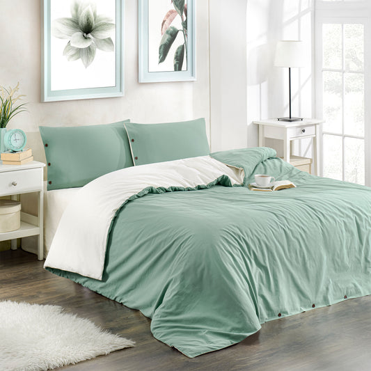 Twin Soft Çift Kişilik Double Face Nevresim Takımı Yeşil-Krem