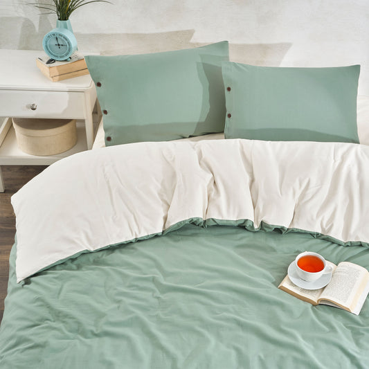 Twin Soft Tek Kişilik Double Face Nevresim Takımı Yeşil - Krem