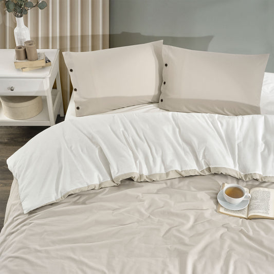 Twin Soft Tek Kişilik Double Face Nevresim Takımı Bej-Beyaz