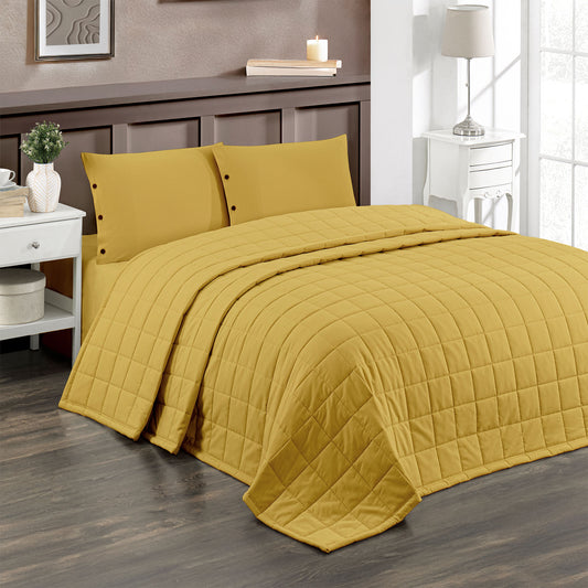 Soft %100 Pamuk Çift Kişilik Yatak Örtüsü Hardal