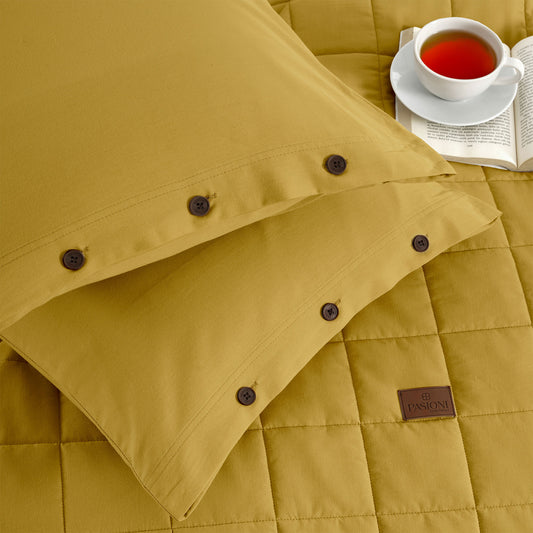 Soft %100 Pamuk Tek Kişilik Yatak Örtüsü Hardal