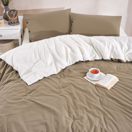 Twin Soft Tek Kişilik Double Face Nevresim Takımı Kahve-Krem