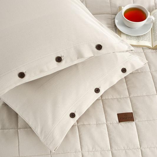 Soft %100 Pamuk Çift Kişilik Yatak Örtüsü Bej