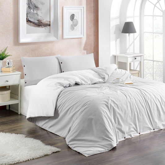 Twin Soft Çift Kişilik Double Face Nevresim Takımı Gri-Beyaz