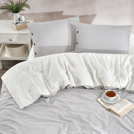 Twin Soft Tek Kişilik Double Face Nevresim Takımı Gri-Beyaz