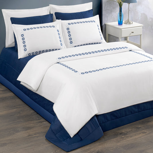 Pasioni Alda Nakışlı %100 Pamuk Saten Çift Kişilik Nevresim Takımı Lacivert