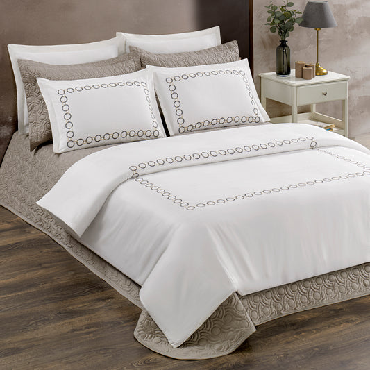 Pasioni Emma Nakışlı %100 Pamuk Saten Çift Kişilik Nevresim Takımı Gri