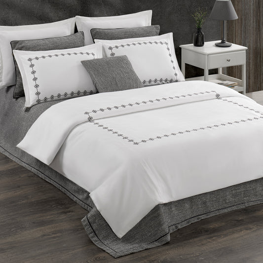 Pasioni Zoa Nakışlı %100 Pamuk Saten Çift Kişilik Nevresim Takımı Antrasit