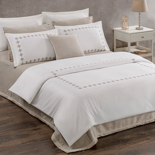 Pasioni Zoa Nakışlı %100 Pamuk Saten Çift Kişilik Nevresim Takımı Bej