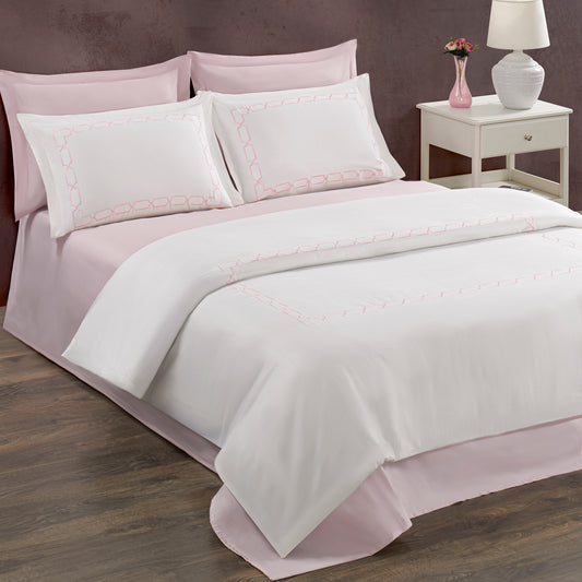 Conde Çerçeve Nakışlı %100 Pamuk Saten Çift Kişilik Nevresim Takımı Pudra