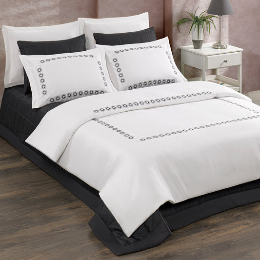 Pasioni Alda Nakışlı %100 Pamuk Saten Çift Kişilik Nevresim Takımı Antrasit