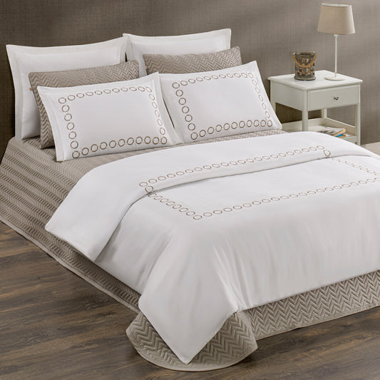 Pasioni Emma Nakışlı %100 Pamuk Saten Çift Kişilik Nevresim Takımı Bej