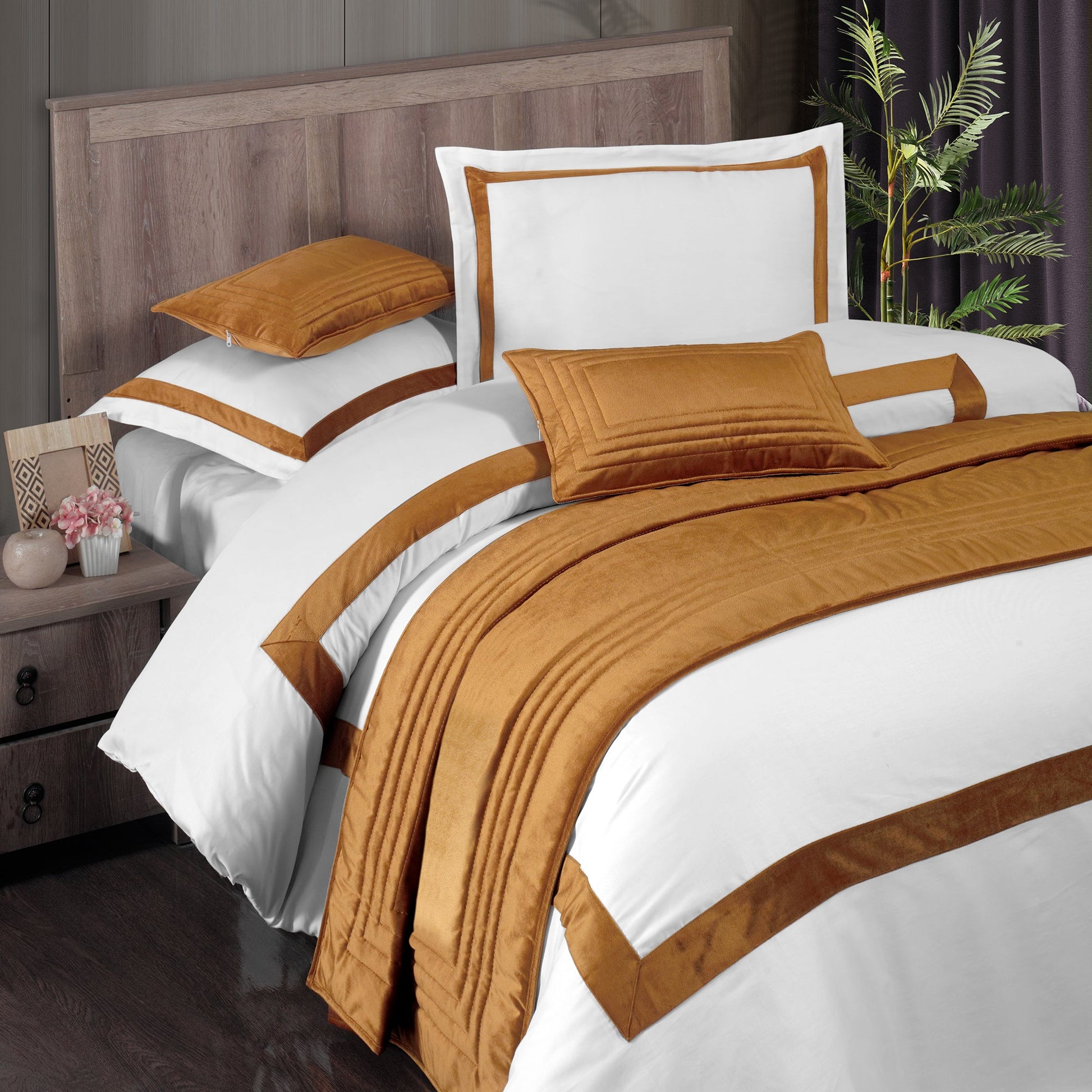 Benson - Kadife Hardal Yatak Runner Set - Pasioni