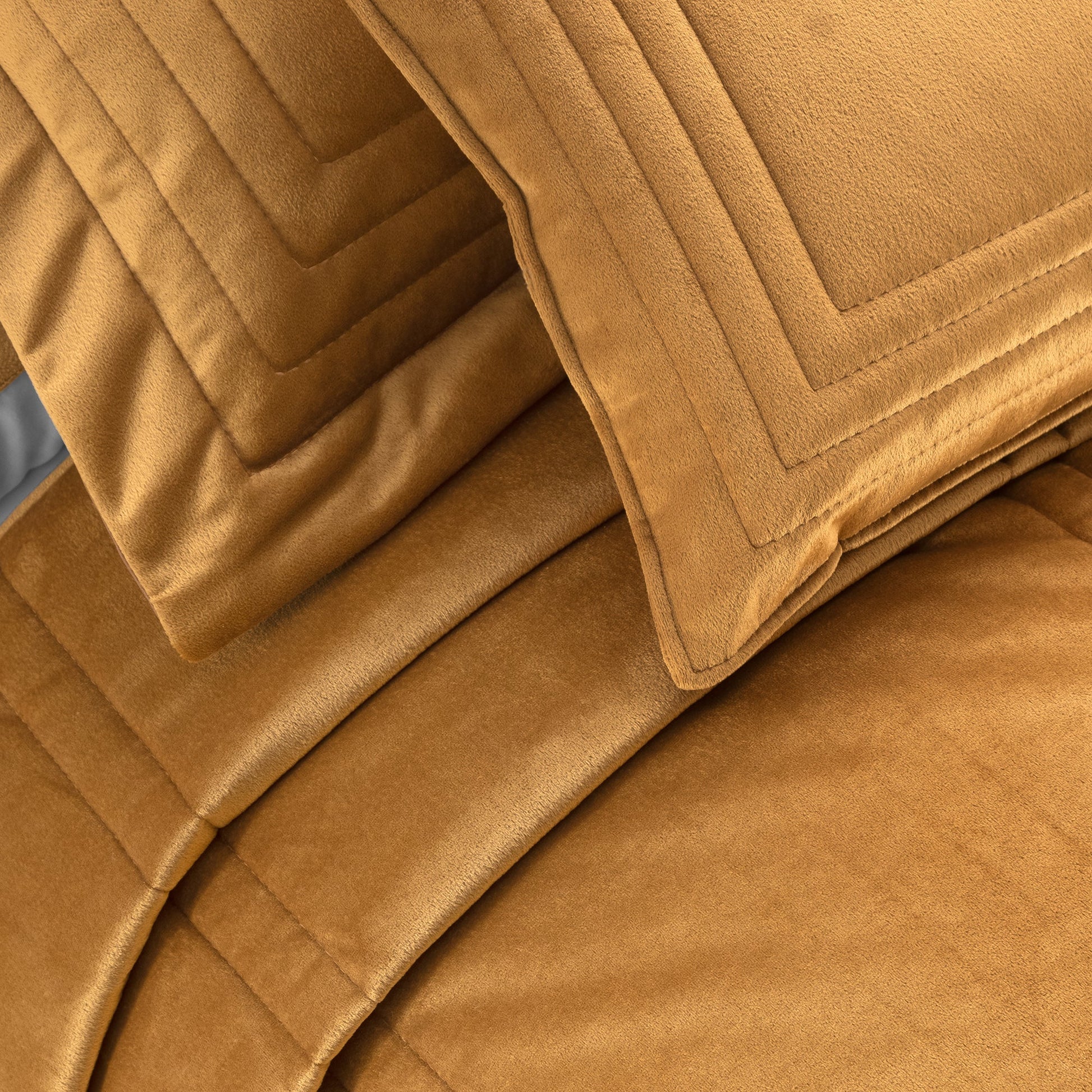 Esta - Kadife Hardal Çift Kişilik Yatak Örtüsü Takımı - Pasioni