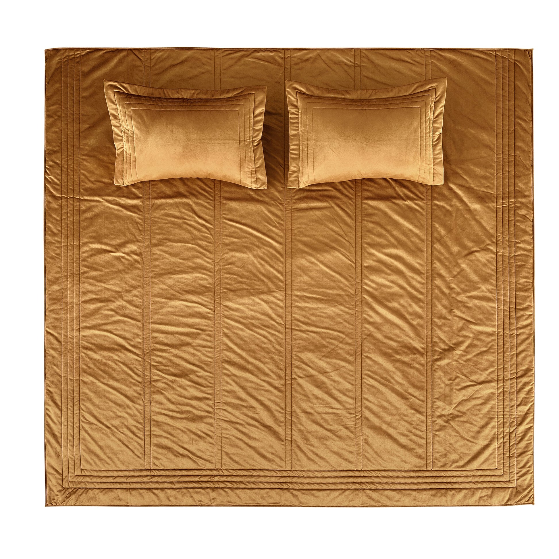 Esta - Kadife Hardal Çift Kişilik Yatak Örtüsü Takımı - Pasioni