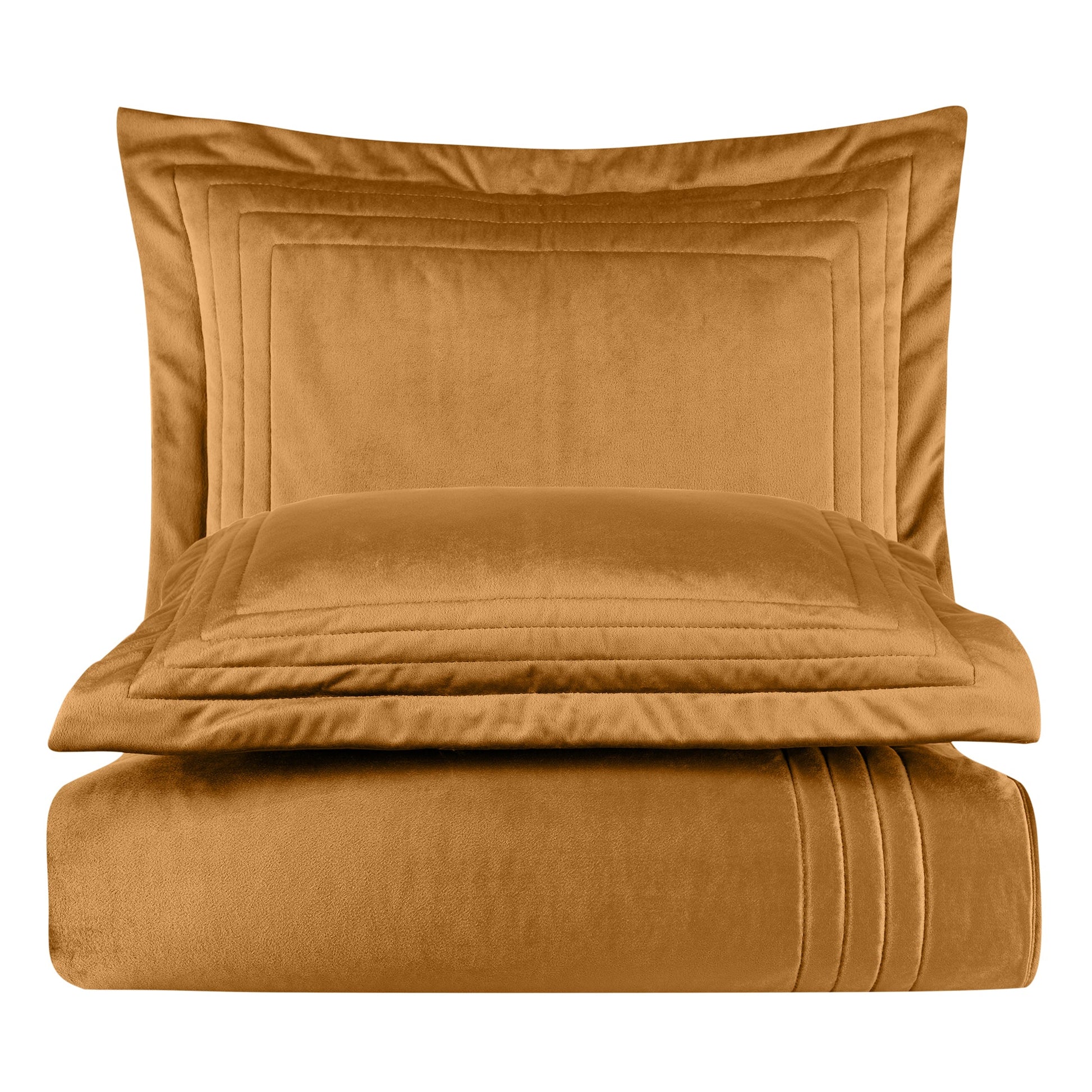 Esta - Kadife Hardal Çift Kişilik Yatak Örtüsü Takımı - Pasioni