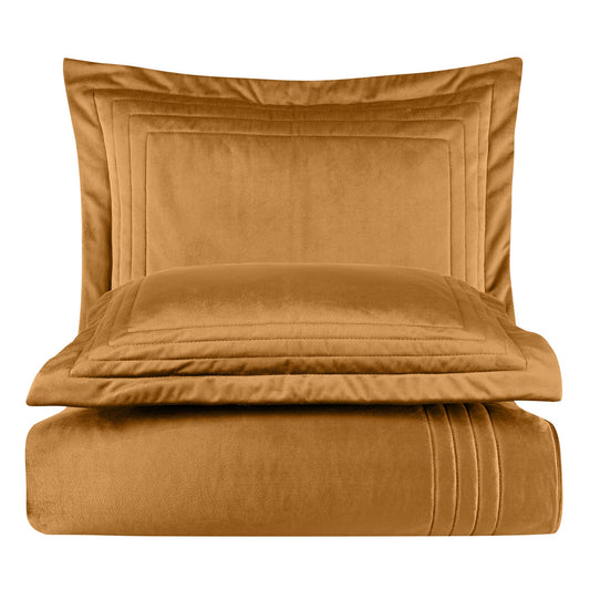 Esta - Kadife Hardal Çift Kişilik Yatak Örtüsü Takımı - Pasioni