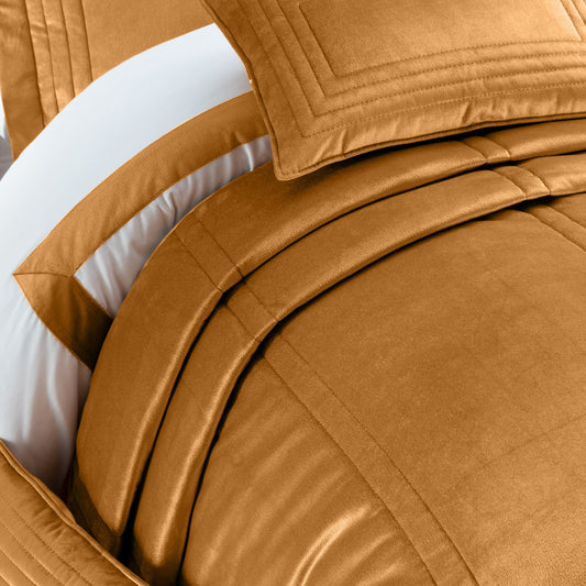 Esta - Kadife Hardal Çift Kişilik Yatak Örtüsü Takımı - Pasioni