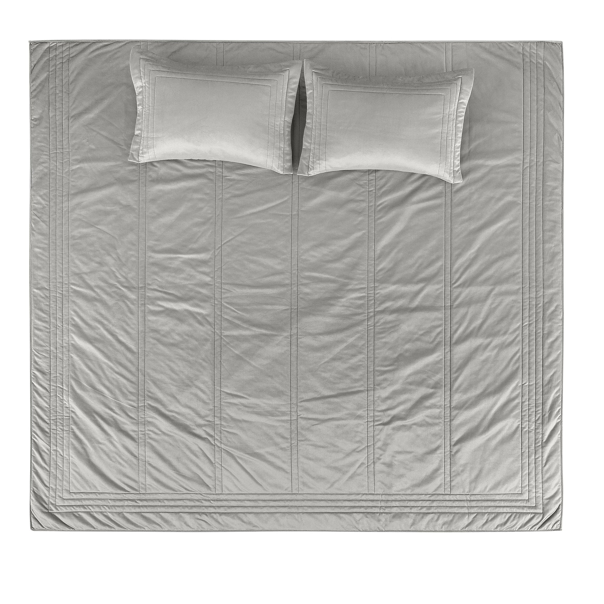 İlya - Kadife Gri Çift Kişilik Yatak Örtüsü Takımı - Pasioni