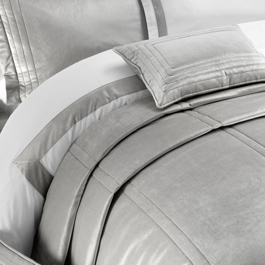 İlya - Kadife Gri Çift Kişilik Yatak Örtüsü Takımı - Pasioni