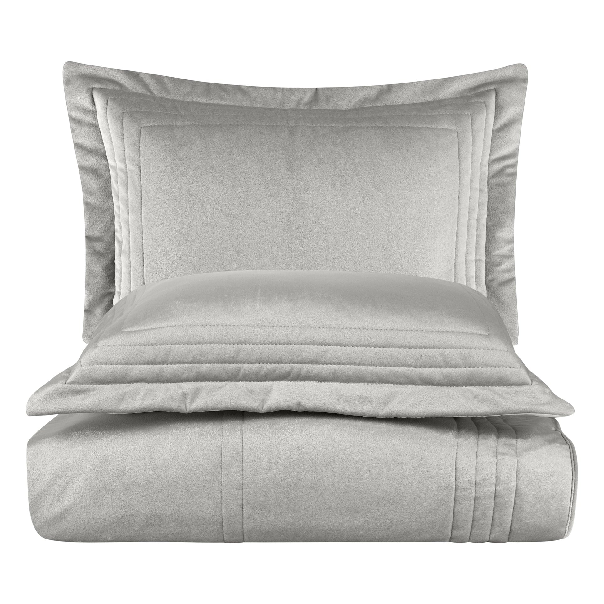 İlya - Kadife Gri Çift Kişilik Yatak Örtüsü Takımı - Pasioni