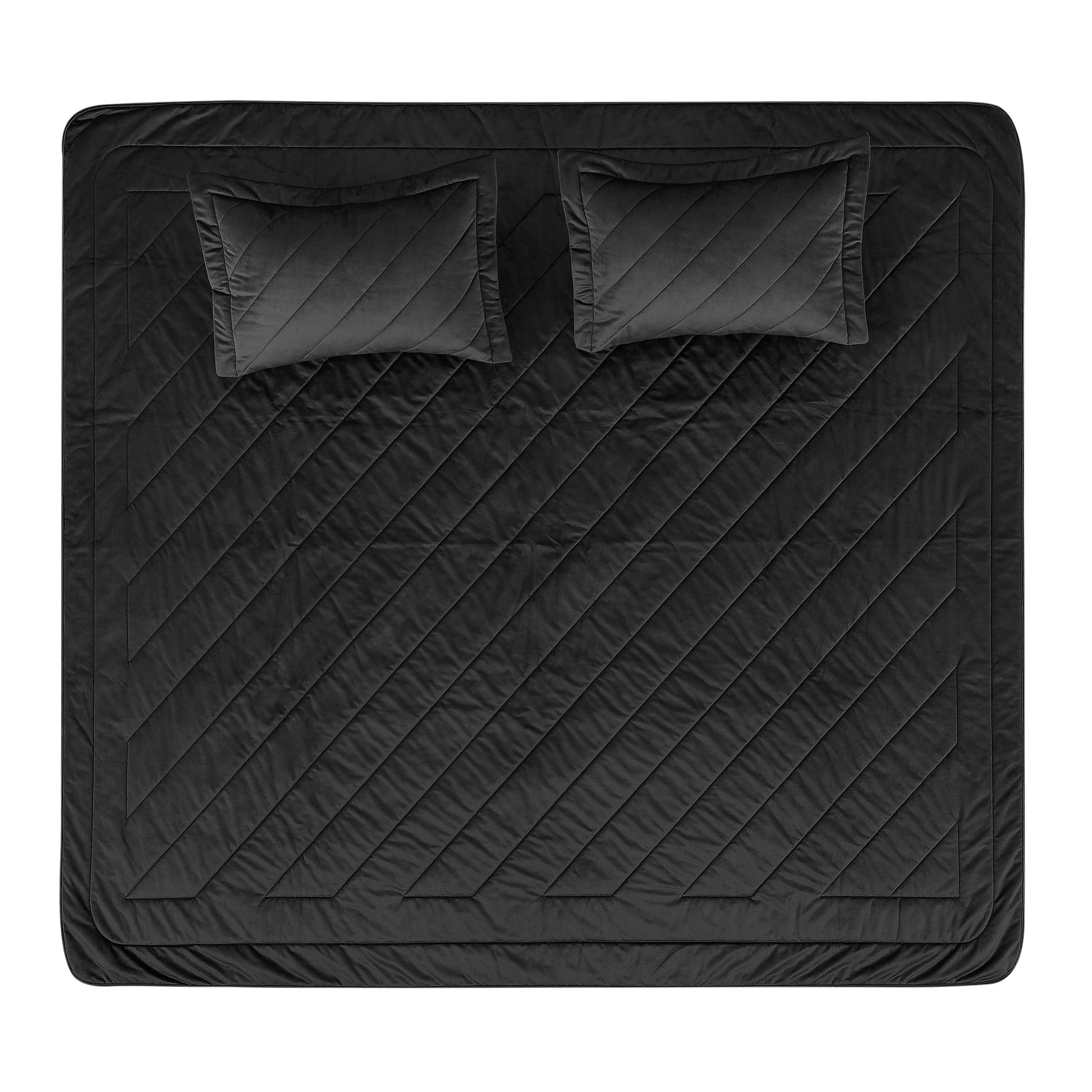 Maas - Kadife Siyah Çift Kişilik Yatak Örtüsü Takımı - Pasioni