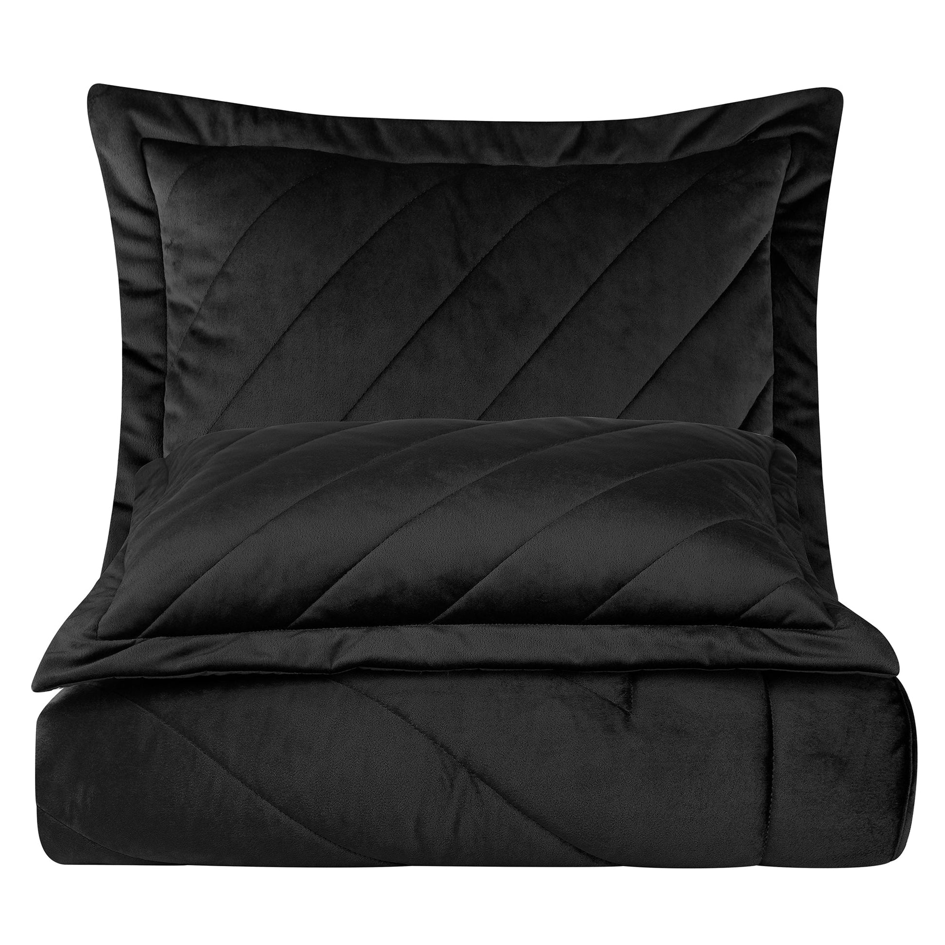 Maas - Kadife Siyah Çift Kişilik Yatak Örtüsü Takımı - Pasioni