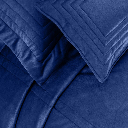 Notte - Kadife Lacivert Çift Kişilik Yatak Örtüsü Takımı - Pasioni