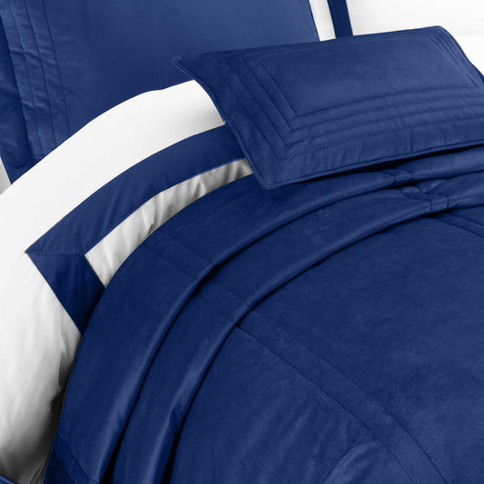 Notte - Kadife Lacivert Çift Kişilik Yatak Örtüsü Takımı - Pasioni