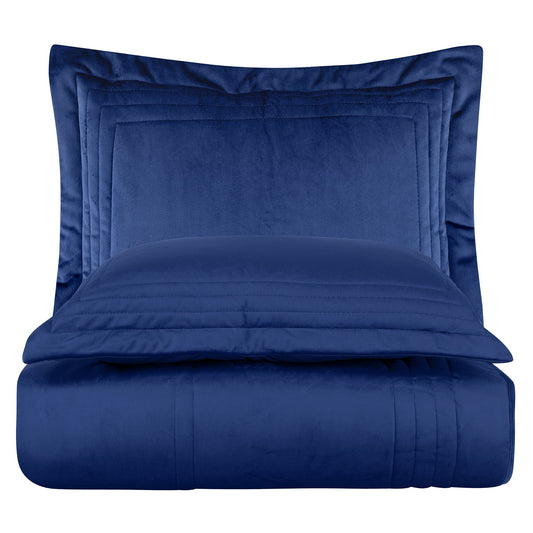Notte - Kadife Lacivert Çift Kişilik Yatak Örtüsü Takımı - Pasioni