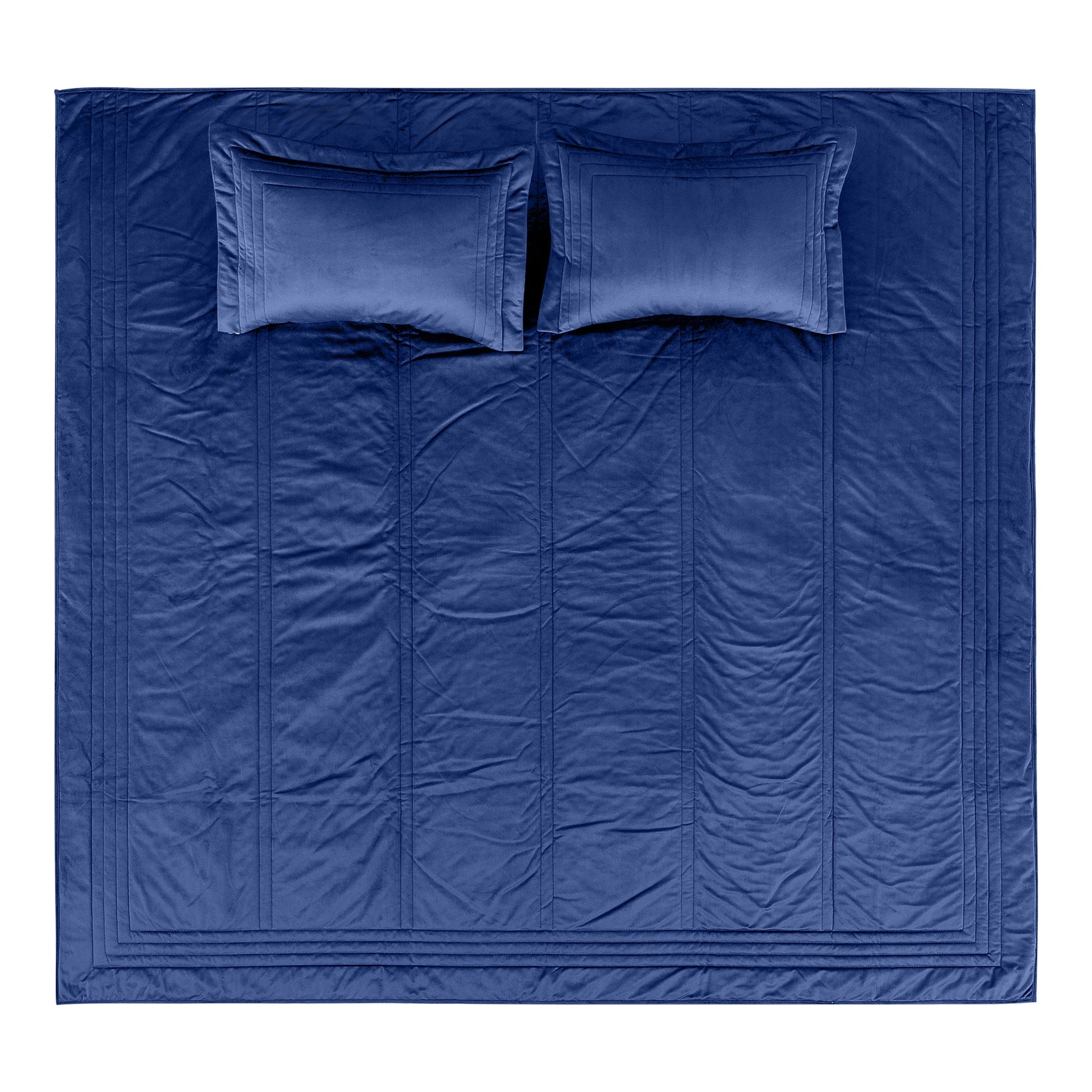 Notte - Kadife Lacivert Çift Kişilik Yatak Örtüsü Takımı - Pasioni