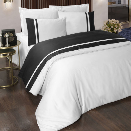 PASIONI - 210tc Saten - Lune - antrasit - beyaz Biyeli Çift Kişilik 6 Parça Nevresim Takımı - Pasioni