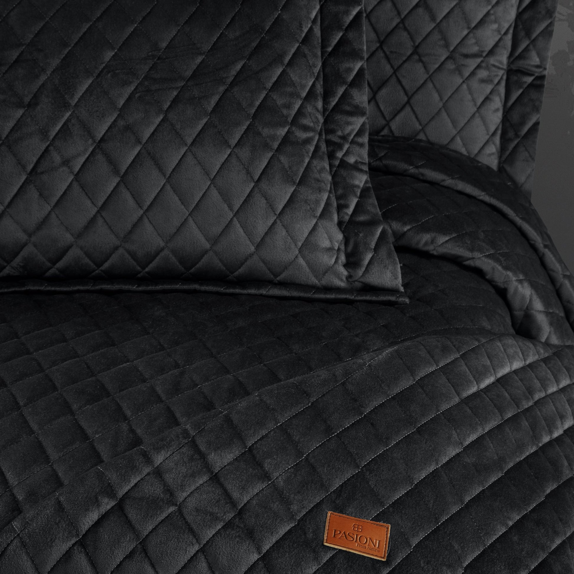 PASIONI - ARNALDO - VELVET ANTRASİT ÇİFT KİŞİLİK YATAK ÖRTÜSÜ TAKIMI - Pasioni