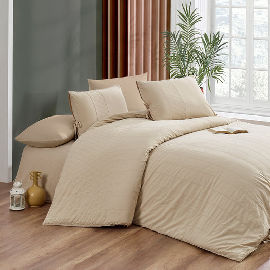 PASIONI CARMİNE NAKIŞLI NATUREL ÇİFT KİŞİLİK NEVRESİM TAKIMI BEJ - Pasioni