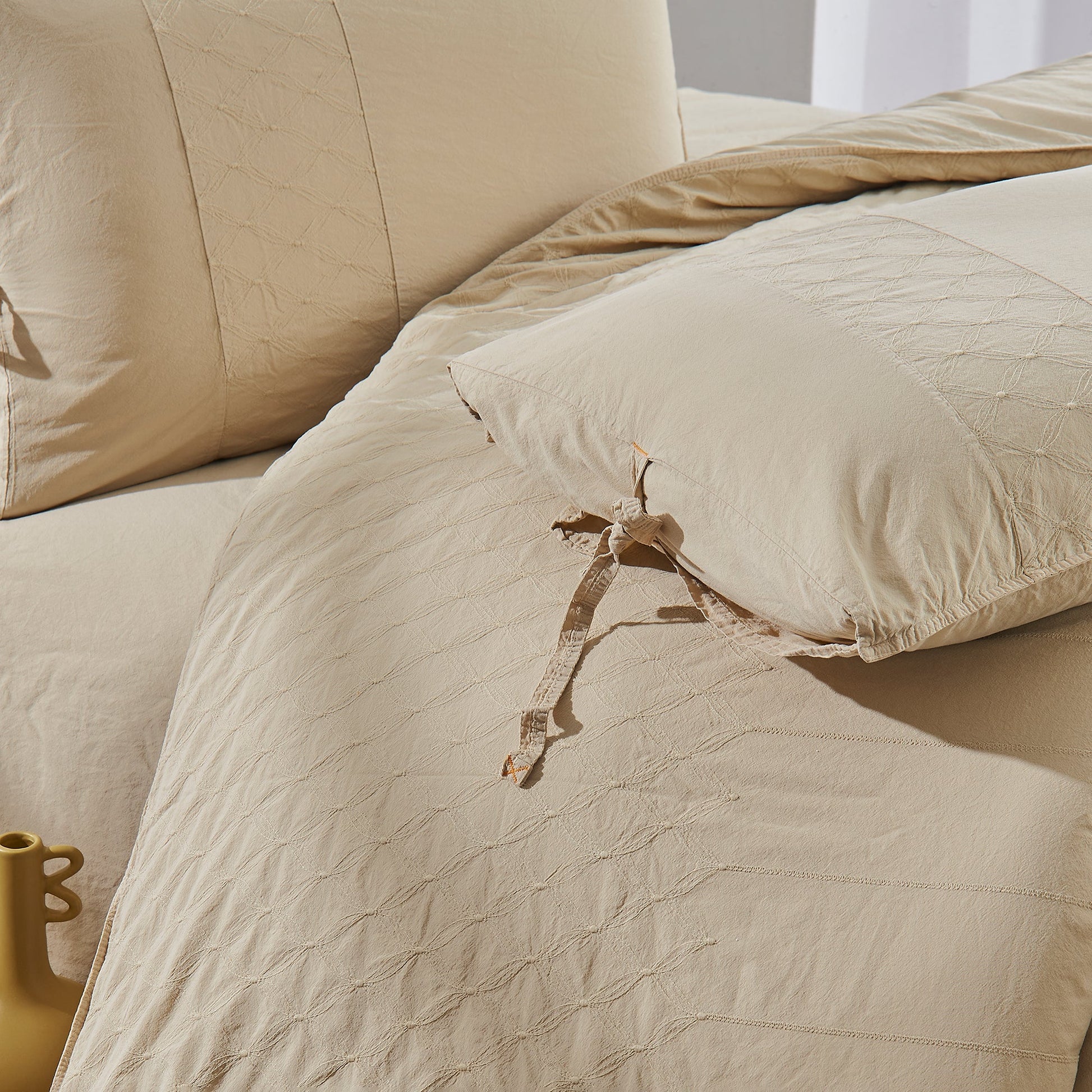 PASIONI CARMİNE NAKIŞLI NATUREL ÇİFT KİŞİLİK NEVRESİM TAKIMI BEJ - Pasioni