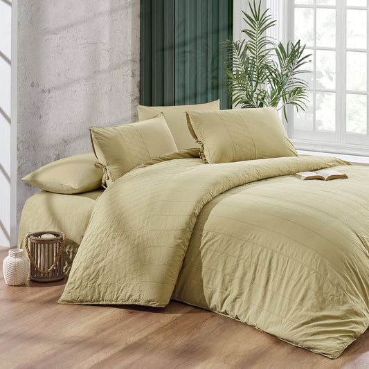 PASIONI CARMİNE NAKIŞLI NATUREL ÇİFT KİŞİLİK NEVRESİM TAKIMI YEŞİL - Pasioni