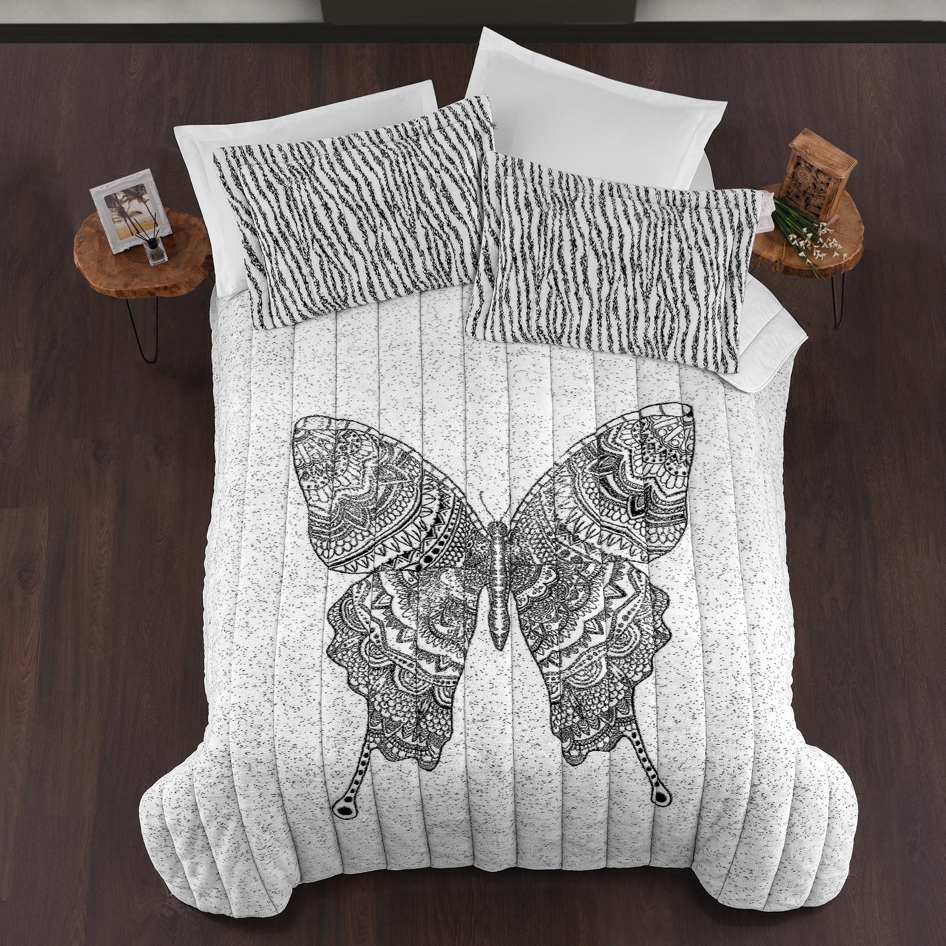 PASIONI COMFORTTER BAMBU JAKAR KELEBEK DESEN YENİ NESİL ÇİFT KİŞİLİK UYKU SETİ (3 PARÇA) - Pasioni