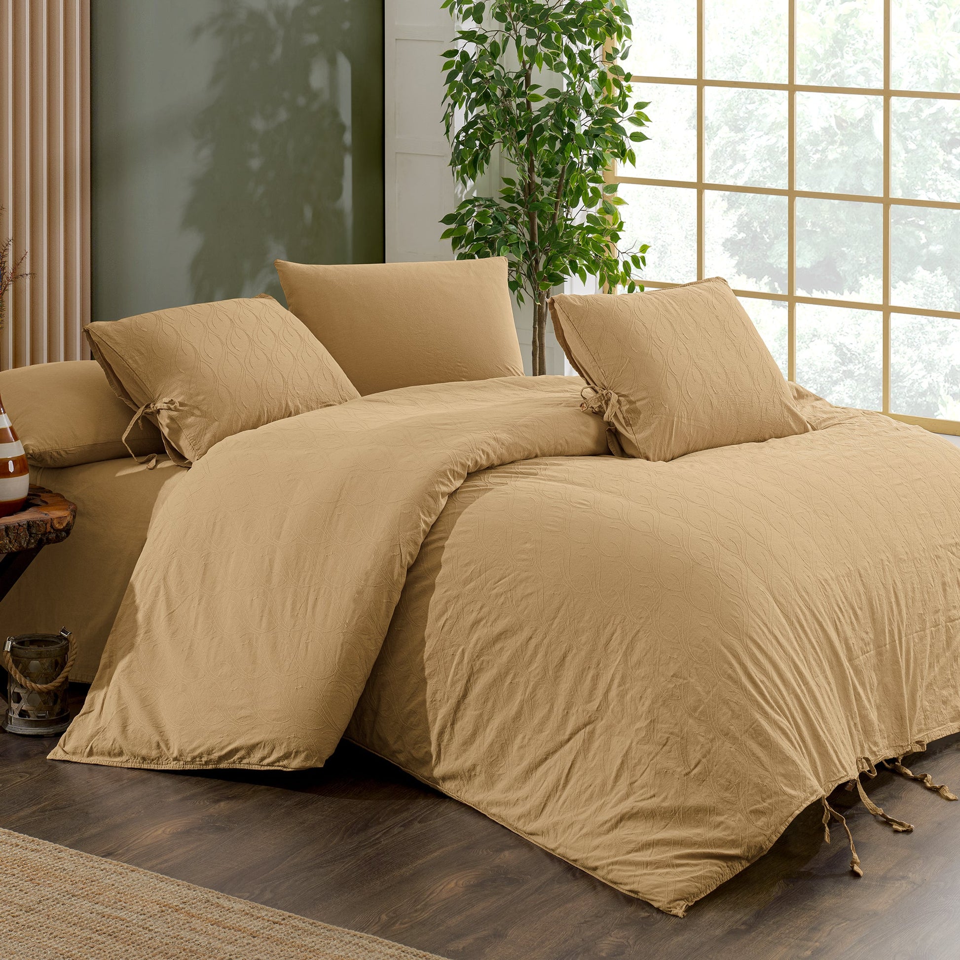 PASIONI DANTE NAKIŞLI NATUREL ÇİFT KİŞİLİK NEVRESİM TAKIMI ALMOND - Pasioni