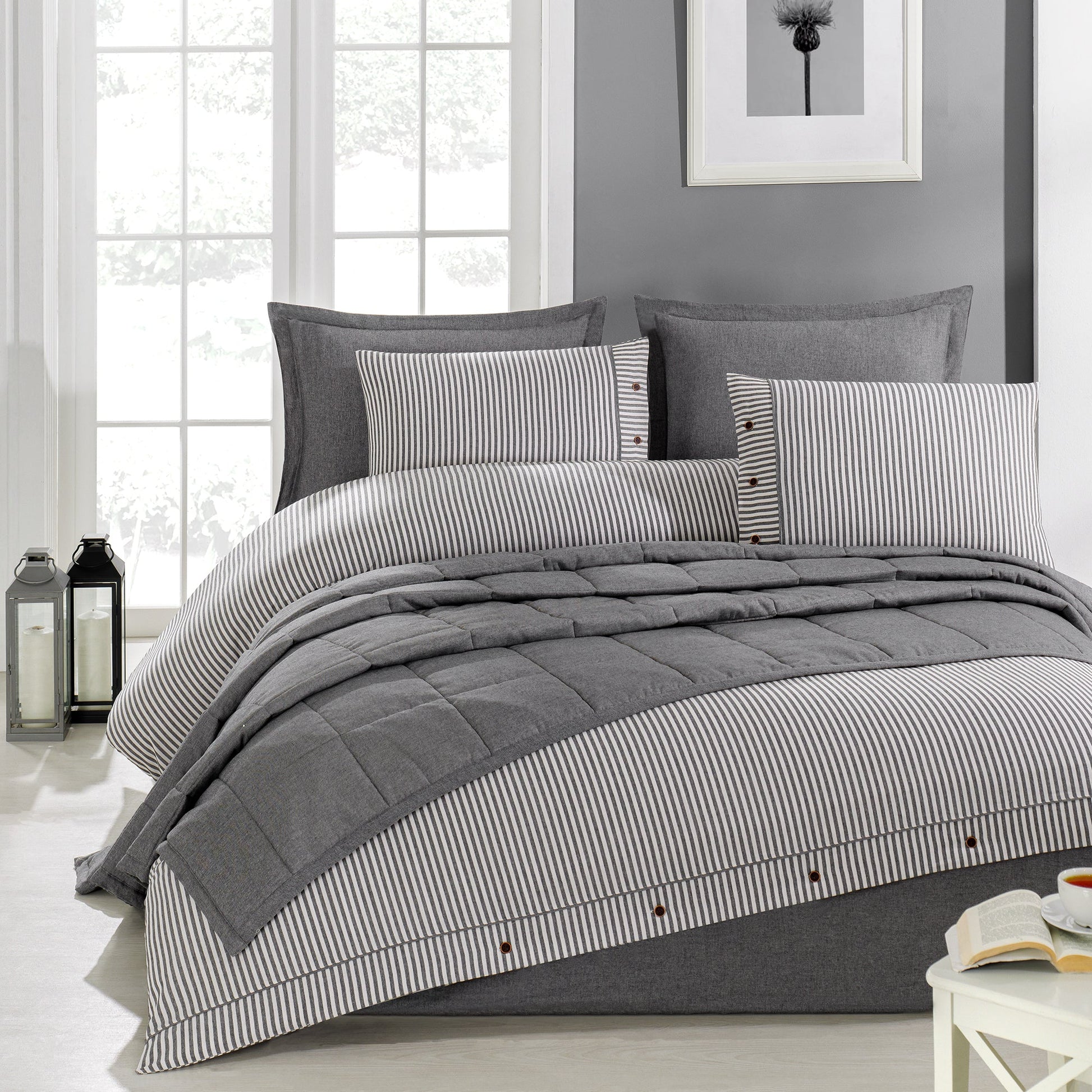 PASIONI LİFE NEVRESİM TAKIMI VE YATAK ÖRTÜSÜ ANTRASİT teraryum aşk temalı anneye hediye teraryum - Pasioni