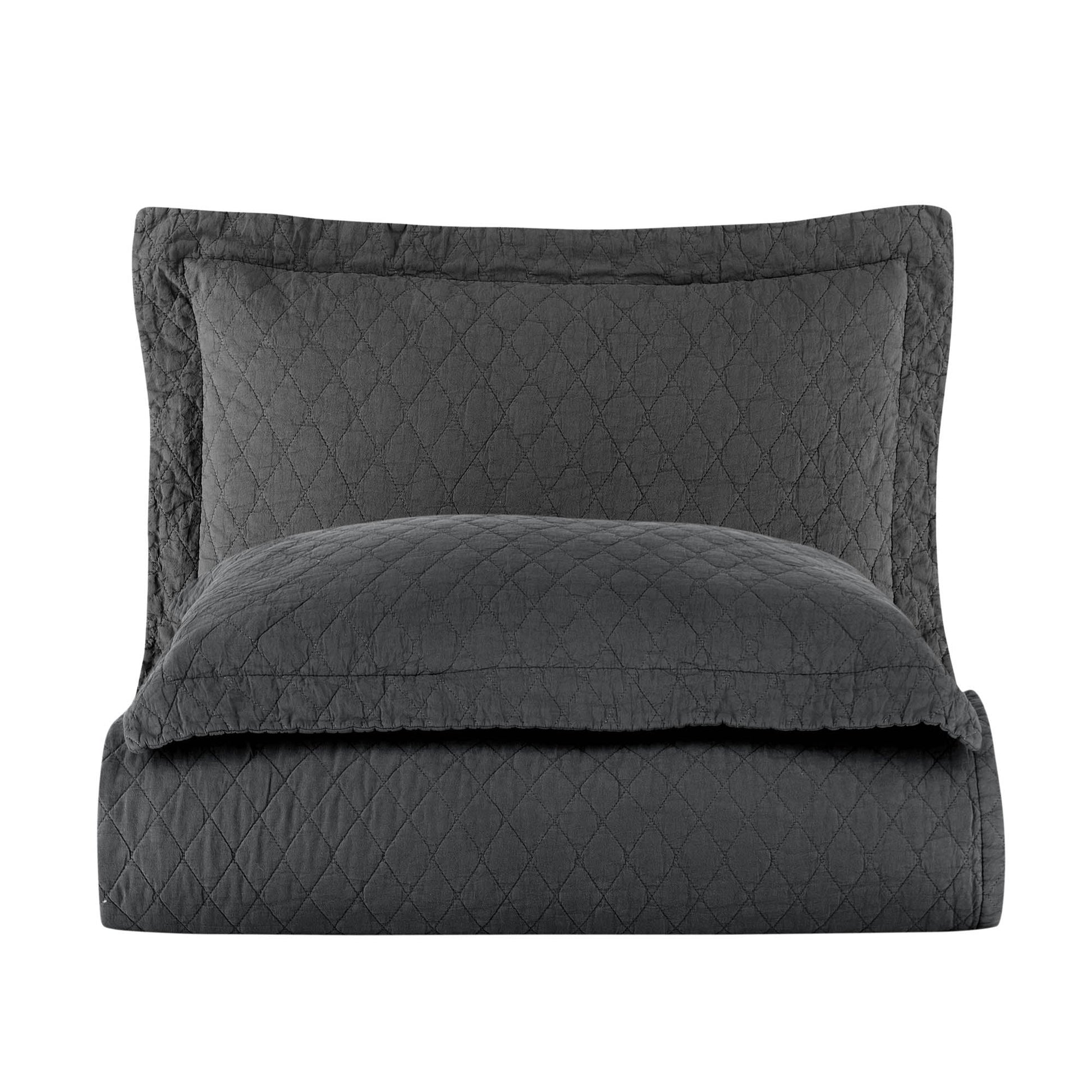 PASIONI - Pamuklu - Parça Boyama ESTE Antrasit Çift Kişilik Yatak Örtüsü Takımı - Pasioni