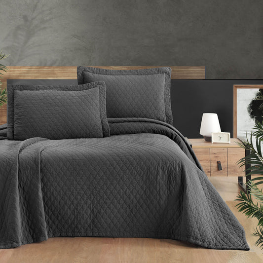 PASIONI - Pamuklu - Parça Boyama ESTE Antrasit Tek Kişilik Yatak Örtüsü Takımı - Pasioni