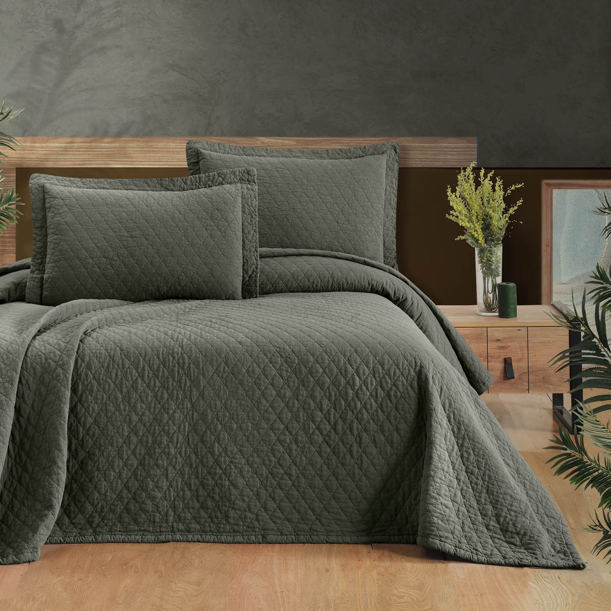 PASIONI - Pamuklu - Parça Boyama ESTE Haki Tek Kişilik Yatak Örtüsü Takımı - Pasioni