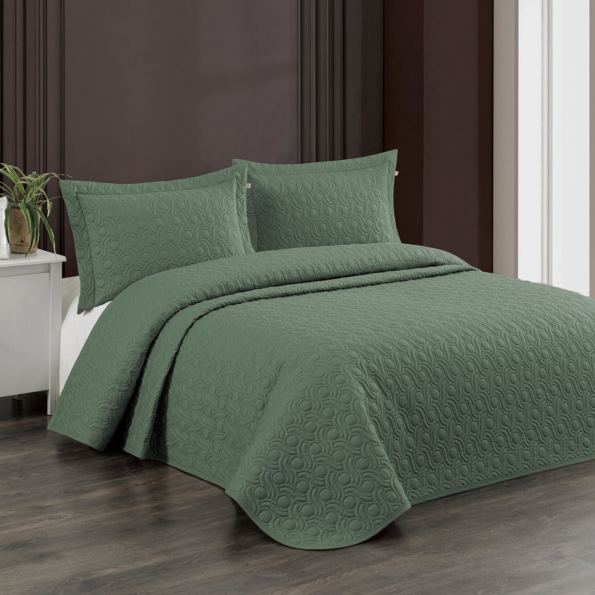 PASIONI PURO YEŞİL ÇİFT KİŞİLİK YATAK ÖRTÜSÜ SETİ - Pasioni