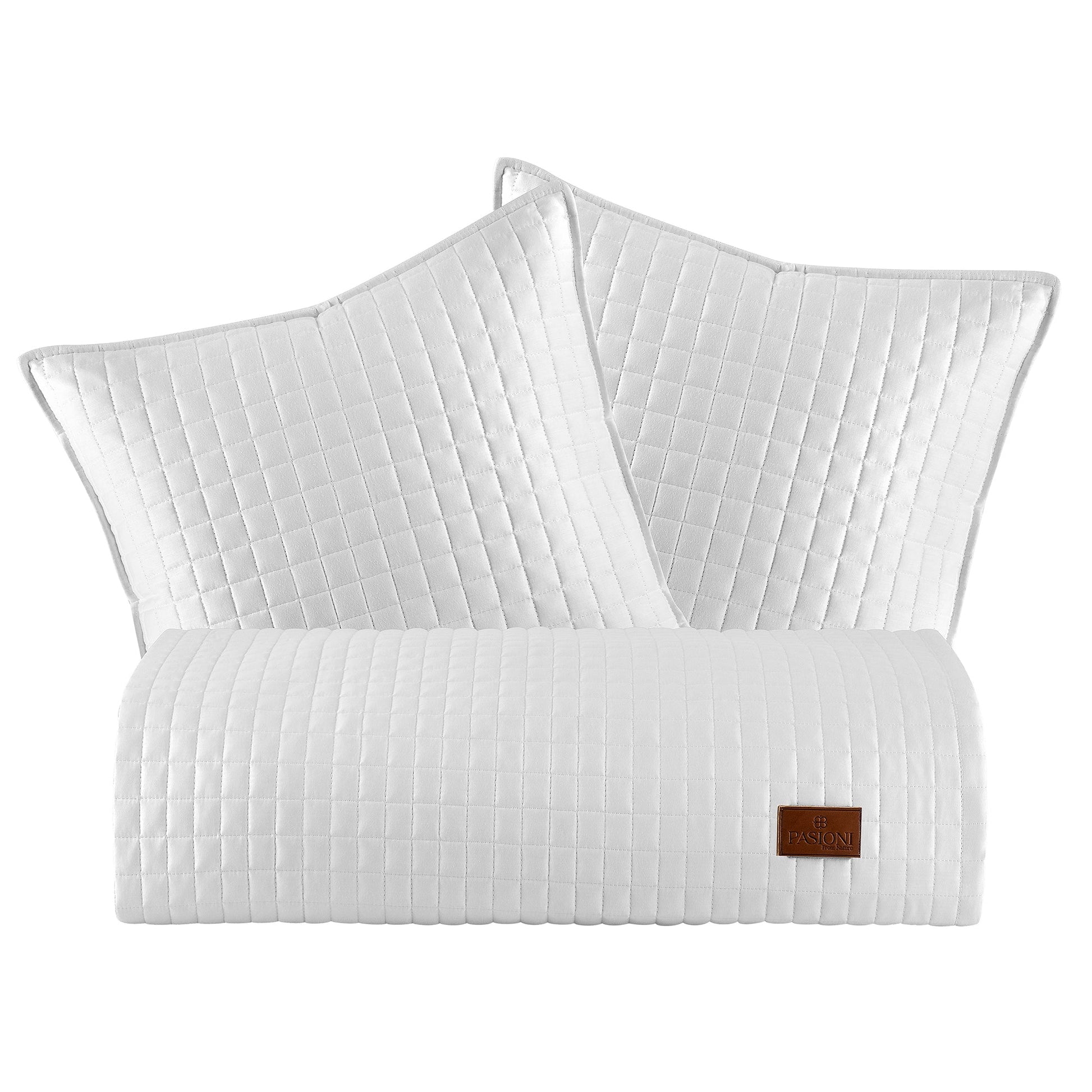 PASIONI - Saten - Elegante - Beyaz Çift Kişilik Yatak Runner Seti - Pasioni