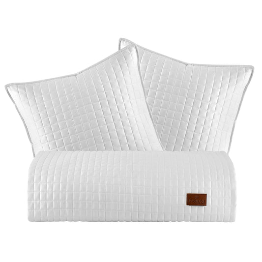 PASIONI - Saten - Elegante - Beyaz Çift Kişilik Yatak Runner Seti - Pasioni