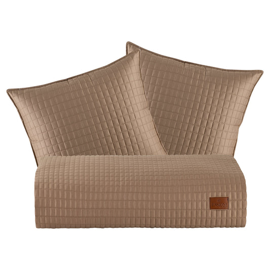 PASIONI - Saten - Elegante - Camel Çift Kişilik Yatak Runner Seti - Pasioni