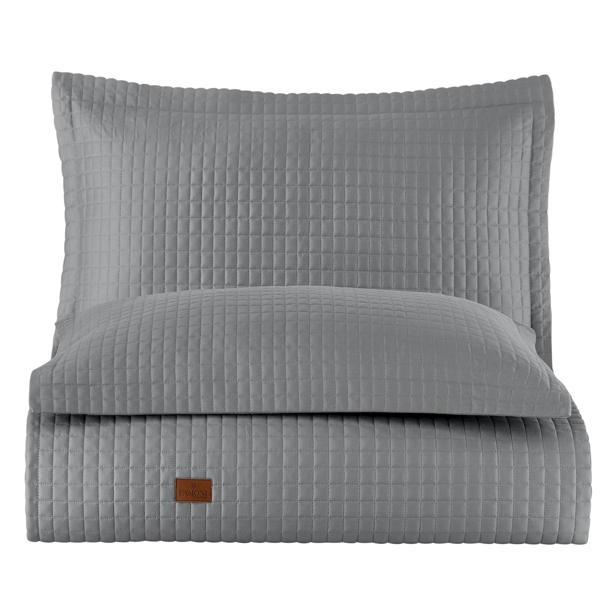 PASIONI - Saten - Elegante - Çift Kişilik Yatak Örtüsü Takımı Gri - Pasioni